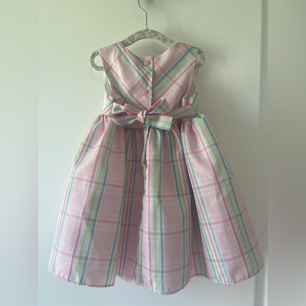 Good Lad “Perfectly Dressed” Pink Plaid Dress with Mint & Blush Flower Accents - Picture 2 of 6